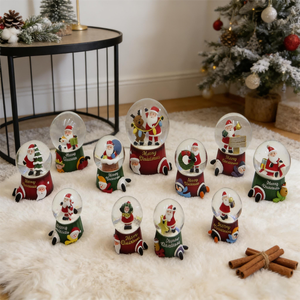 Ensemble de globe à neige en résine Père Noël et <span class=keywords><strong>rennes</strong></span> (base ludique « Joyeux Noël ») - Tapis de sol de Noël et accent décoratif festif - Product Image 1