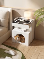 Table de chevet multifonctionnelle en bois pour animaux et humains avec niche pour chat, chargeur sans fil pour chambre à coucher