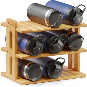 Simple Standing Rectangular 3-tier Movable Easy Assembly Water Bottle Organizer Beverage Cup Holder Pantry <b>Storage</b> Rack - Product Image 1