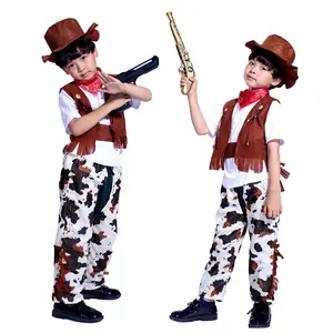 儿童牛仔男孩花式西部男孩Romper幼儿狂野西部牛仔服装带帽