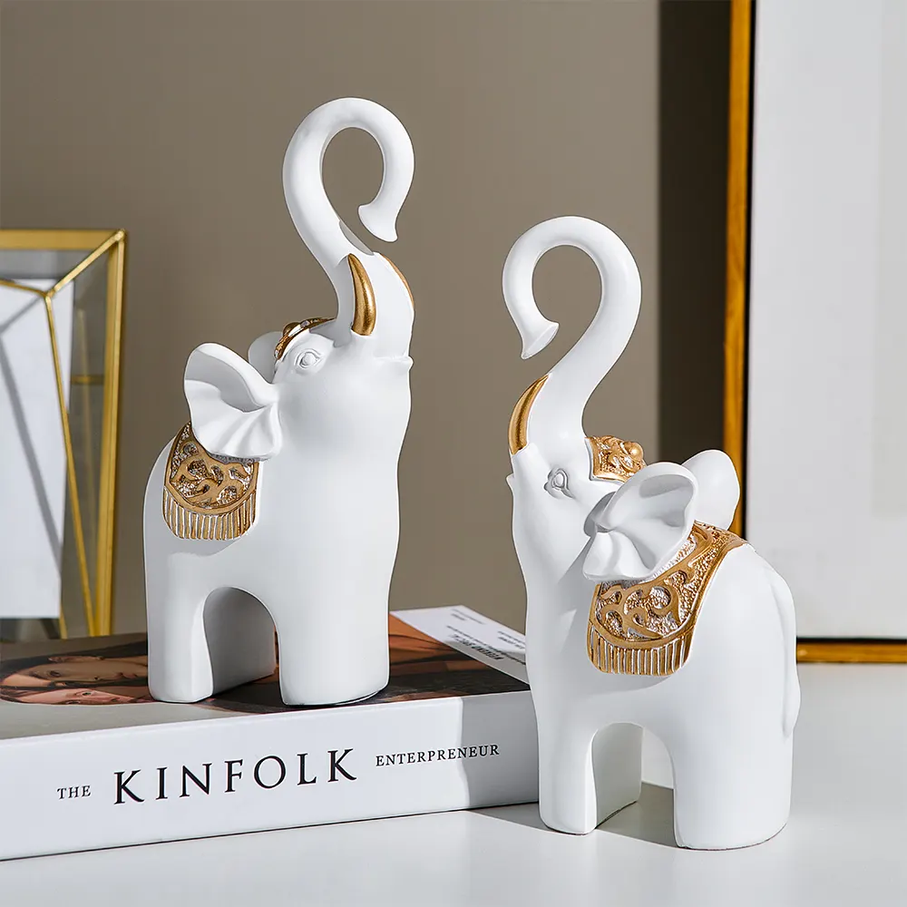 Gran oferta de estatuas de elefante grandes de porcelana blanca, adornos de cerámica