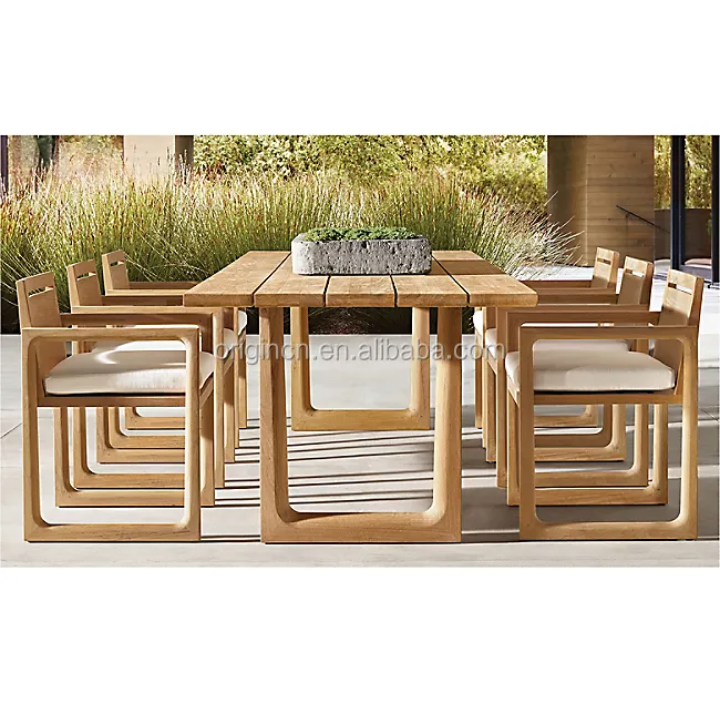 Mobiliário externo lazer ways teak, madeira jardim 6 poltrona mesa de jantar conjunto moderno
