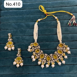 Estilo étnico chapado en oro Kundan-tachonado collar pendientes conjunto moda bodas fiestas ropa nupcial compromiso regalos mujeres niñas - Product Image 4