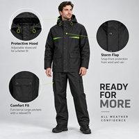 Combinaison de pluie noire pour moto pour homme, veste de pluie imperméable à capuche et pantalon cargo, ensemble deux pièces pour la conduite et les trajets quotidiens