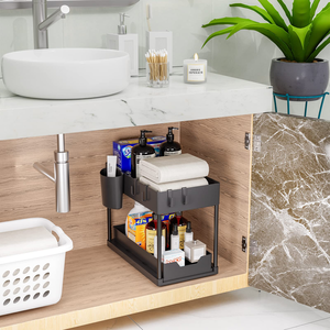 Multi Purpose <b>Kitchen</b> 2 Tier Organizer Pull Out Sliding Drawers Under Sink Cabinet Shelf Spice Bathroom <b>Storage</b> Rack - Product Image 4