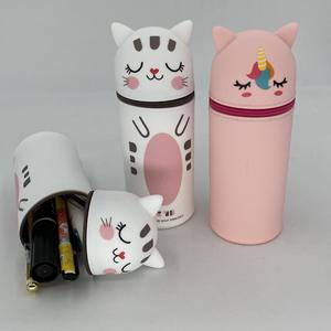 Estuche de silicona con cremallera para bolígrafos, estuche de lápices de silicona con soporte de dibujos animados, para colegios y oficinas, OEM/ODM - Product Image 2