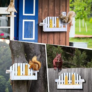 JUNJI Alimentador De Ardilla De Madera Exterior Banco Blanco <span class=keywords><strong>Silla</strong></span> Alimentador De Mascotas Durable Squrill Mesa De Picnic Soporte De Mazorca De Maíz Ardilla - Product Image 5