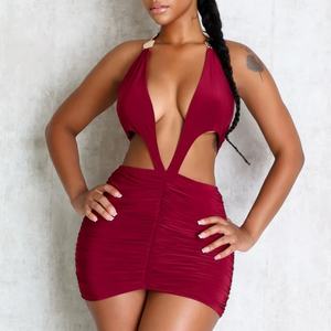 เดรสสั้นคอวีลึกแบบใหม่สไตล์ OEM ปี 2025 สำหรับฤดูร้อน เซ็กซี่ โชว์หลัง สะโพกสวย เหมาะสำหรับผู้หญิง - Product Image 1