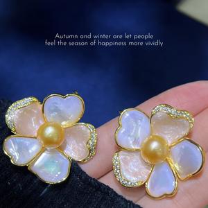 Broche de Perlas Doradas de Nanyang con Perlas Naturales y Piedras Preciosas, Nuevo Estilo Chino, Broches con Forma de Flor - Product Image 4