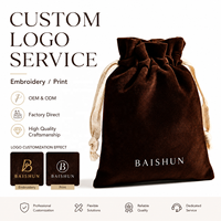 Pochette à bijoux en velours lisse avec cordon tressé et pompon, personnalisable avec logo, pour bougies et artisanat, marron, OEM, vente en gros