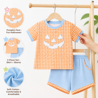 Puresun Ensemble Halloween pour bébé garçon : Chemise à carreaux orange et short, tenue citrouille pour tout-petit