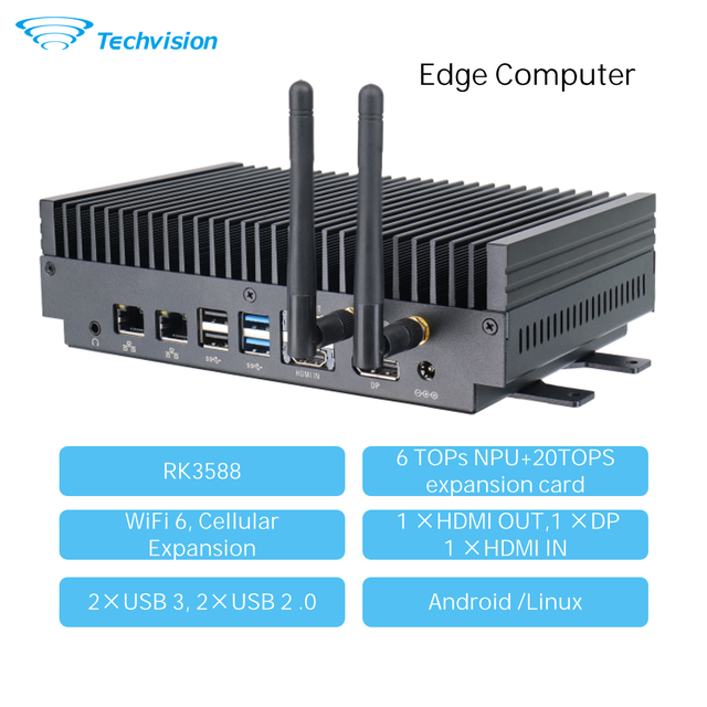 Techvision TVD3376R Edge AI Computing System RK3588 RK1828 20 TOPS NPU Machine Vision High Performance ODM OEM