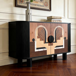 Buffet de salle à manger moderne de luxe Art Déco en bois massif avec incrustations en noyer, cannelé noir, <span class=keywords><strong>meuble</strong></span> de rangement - Product Image 6
