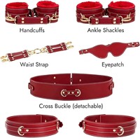 Menottes en cuir et peluche HENGHAO, ceinture de cuisse et collier, dispositifs de retenue BDSM pour adultes, pour jeux sexuels et SM