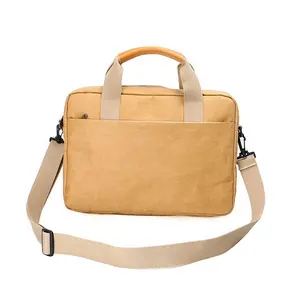 Natural fiber paper work bag with laptopp compartment Camel eco-friendly Washable Paper Laptop Bag Case