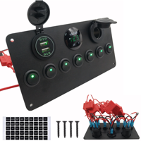 Panneau de commutation à bascule rond marin 7 gangues avec prise USB 5V/4.2A, voltmètre LED, panneau de commutation à bascule pour bateau 12V-24V avec porte-fusible
