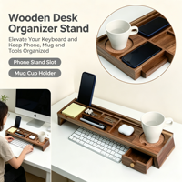 Organisateur de bureau en bois fait main multi-compartiments pour fournitures de bureau, tasses et téléphones, pour ordinateur de bureau