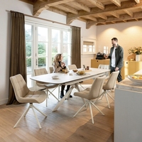 Table à manger extensible en céramique beige brillante de 11 mm, design simple, plateau ovale, gain de place, mobilier de salle à manger pour appartement