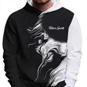 Sweat à capuche color block pour homme Tribon Sports, imprimé noir et blanc, coupe classique, vêtement décontracté pour l'automne, respirant, en polyester tricoté - Product Image 1