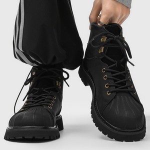 Bottes à lacets rétro 931163, embouts en coquille, tendance décontractée, bottes à semelle épaisse pour hommes, bottes à hauteur accrue, bottes de travail, grandes bottes jaunes - Product Image 2