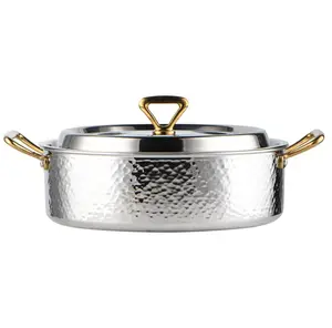 In acciaio inox coibentato in metallo casseruola cibo che serve pentola calda con finitura nichelata e coperchio arrotondato Server Hot Pot