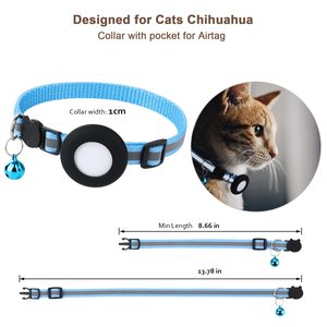 Petdom Reflectante Ajustable Impermeable Nylon Airtag Pet <span class=keywords><strong>Cat</strong></span> <span class=keywords><strong>Collar</strong></span> con hebilla de seguridad separable y campana y soporte de etiqueta de aire - Product Image 6