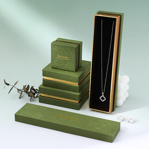 Caja de Joyería de Dos Piezas con Logotipo Personalizado A1, Color Esmeralda, Papel Texturizado Floral <span class=keywords><strong>3D</strong></span>, Borde Dorado, Proveedor Mayorista - Product Image 2