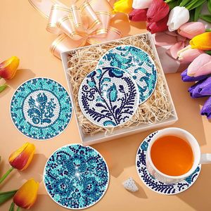 8 pièces de sous-verres de peinture diamant DIY, entièrement ornés de <span class=keywords><strong>strass</strong></span>, kit d'artisanat artistique pour débutants, pour la table - Product Image 2