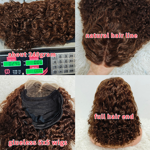 Letsfly Promotion $81 Glueless <b>Wigs</b> Roma Curly 14inch 5x5 <b>Lace</b> Closure 100% Human Hair 250% Density 10A Wholesale Factory 240g - Product Image 4