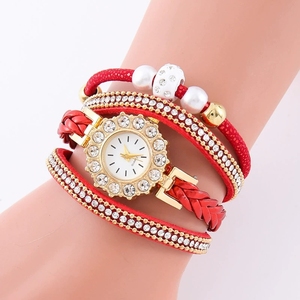 Montre tressée en corde tendance pour femme, boîtier en alliage, mouvement à quartz, avec bracelet à breloques perlées, style vintage, bijoux - Product Image 4