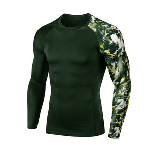 เสื้อแรชการ์ดแขนยาวแบบยูนิเซ็กซ์ สีเขียวเข้ม ลายพราง แห้งเร็ว ระบายอากาศได้ดี ผลิตจากโพลีเอสเตอร์/สแปนเด็กซ์ 300 กรัม เสื้อว่ายน้ำ - Product Image 1