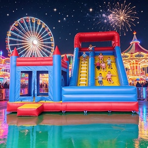 Château gonflable OEM d'usine rouge et bleu à trois tours avec grande toboggan, en PVC, <span class=keywords><strong>pour</strong></span> enfants, idéal <span class=keywords><strong>pour</strong></span> la <span class=keywords><strong>location</strong></span> lors de fêtes d'<span class=keywords><strong>anniversaire</strong></span> en <span class=keywords><strong>extérieur</strong></span> - Product Image 4