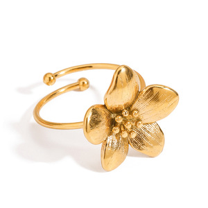 Flower <b>Open</b> <b>Ring</b> 18k Gold Plated Stainless Steel Unisex Jewelry Gift - Product Image 1