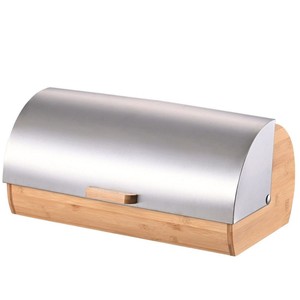 Boîte à pain en bambou KJC semi-circulaire avec couvercle rabattable en acier inoxydable pour la cuisine - Product Image 4