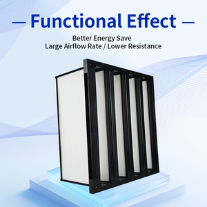 เครื่องกรองอากาศแบบพับได้ขนาดกะทัดรัด ทำจากไฟเบอร์กลาส ป้องกันฝุ่น ประสิทธิภาพสูง F6-F9 โครงสร้าง V-Bank สำหรับโรงเรือนเลี้ยงสุกร - Product Image 6