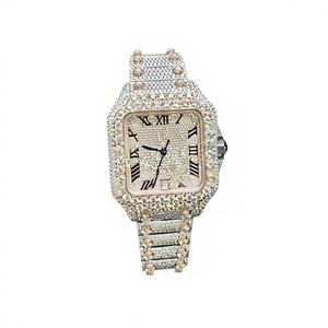 Montre pour homme en acier inoxydable de luxe avec mouvement automatique, cadran analogique, verre carré en diamant Moissanite VVS, bijoux Hip Hop - Product Image 1