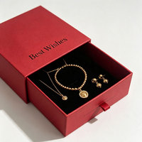 Boîte à bagues personnalisée rouge de style tiroir avec mécanisme coulissant, emballage cadeau de luxe, boîte à bijoux et bracelets directement de l'usine
