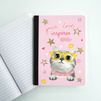 Carnet scolaire rose à couverture rigide, 100 feuilles, avec motif flocon de neige et chat, personnalisable, design simple, laminé, cousu, écologique, vente en gros