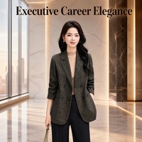 Blazer gris à chevrons de haute qualité pour femme, uniforme de travail professionnel, coupe ajustée