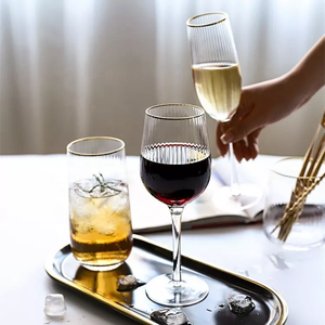 <strong>Wholesale</strong> Stripe Stemmed Clear <strong>Champagne</strong> <strong>Flute</strong> Water Tumbler Wedding Wine Glass With Gold Rim - Product Image 4