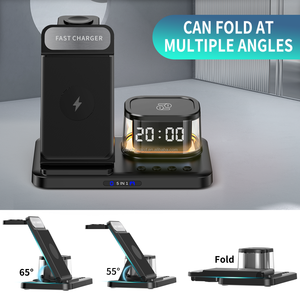 Station de charge sans fil 5-en-1 avec veilleuse LED et réveil, pliable, à charge rapide pour <span class=keywords><strong>iPhone</strong></span> 17 16 15 14, Apple Watch et AirPods - Product Image 3
