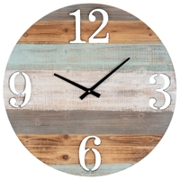Jam Dinding Bergaya Pedesaan Bergaris Bulat MDF, Jam Analog Quartz Bertenaga Baterai untuk Dekorasi Dinding Rumah, Kafe, dan Rumah Pertanian