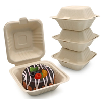 Fiambrera desechable biodegradable ecológica, contenedor de hamburguesa con virutas de bisagra, bolsa para llevar de pulpa de papel de bagazo