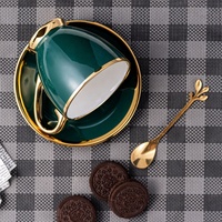 Ensemble tasse et soucoupe en porcelaine fine 280 ml avec cuillère, coffret cadeau, design doré électroplaqué, écologique, moderne, luxe, pour café et thé