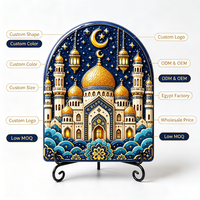 Assiette décorative personnalisée en résine, impression UV islamique, mosquée, croissant de lune, mandala doré, ornement de bureau Ramadan, OEM en gros