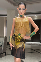 Costume de danse de salon latine élégant pour femme Vennystyle, en spandex/coton, tulle, tube perlé, strass, sur mesure |   Examen/Concours