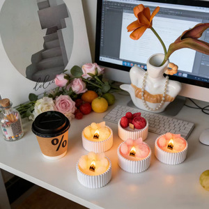 Flower Shaped Scented Gypsum <b>Cup</b> Candle Ribbed Gypsum Vessel Home Desktop Ornament For Wedding Guest Gift - Product Image 2