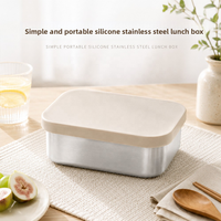 Nouvelle boîte à lunch en acier inoxydable 304 avec couvercle en silicone, récipient alimentaire anti-fuite, boîte de préparation de repas réutilisable pour le bureau, l'école et les voyages