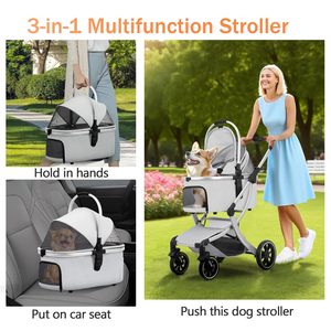 <span class=keywords><strong>Poussette</strong></span> pour animaux de compagnie pour chiens et chats de petite/moyenne taille, design pliable à 4 roues, panier de rangement amovible, tapis pour animaux de compagnie, compatible avec le siège auto - Product Image 2