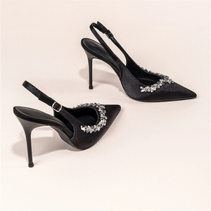 Champagne di lusso morbido fondo a punta tacchi alti francesi tacchi sottili squisiti sandali con fondo morbido diamanti scarpe da donna - Product Image 6